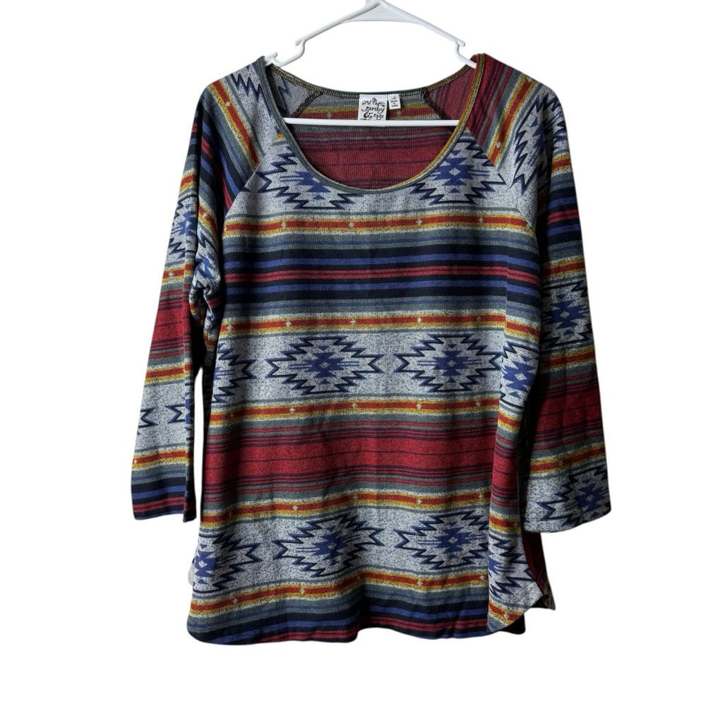 Parsley & Sage Gray Aztec Long Sleeve Blouse